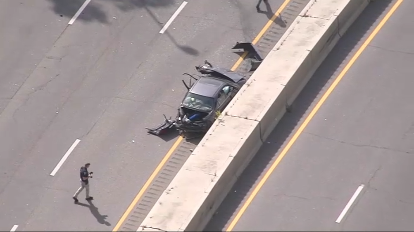 A serious car crash on I-290 in Worcester, Massachusetts, on Friday, Oct. 4, 2024.