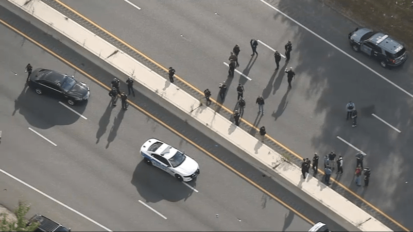 Police on I-190 in Worcester on Wednesday, Oct. 2, 2024.