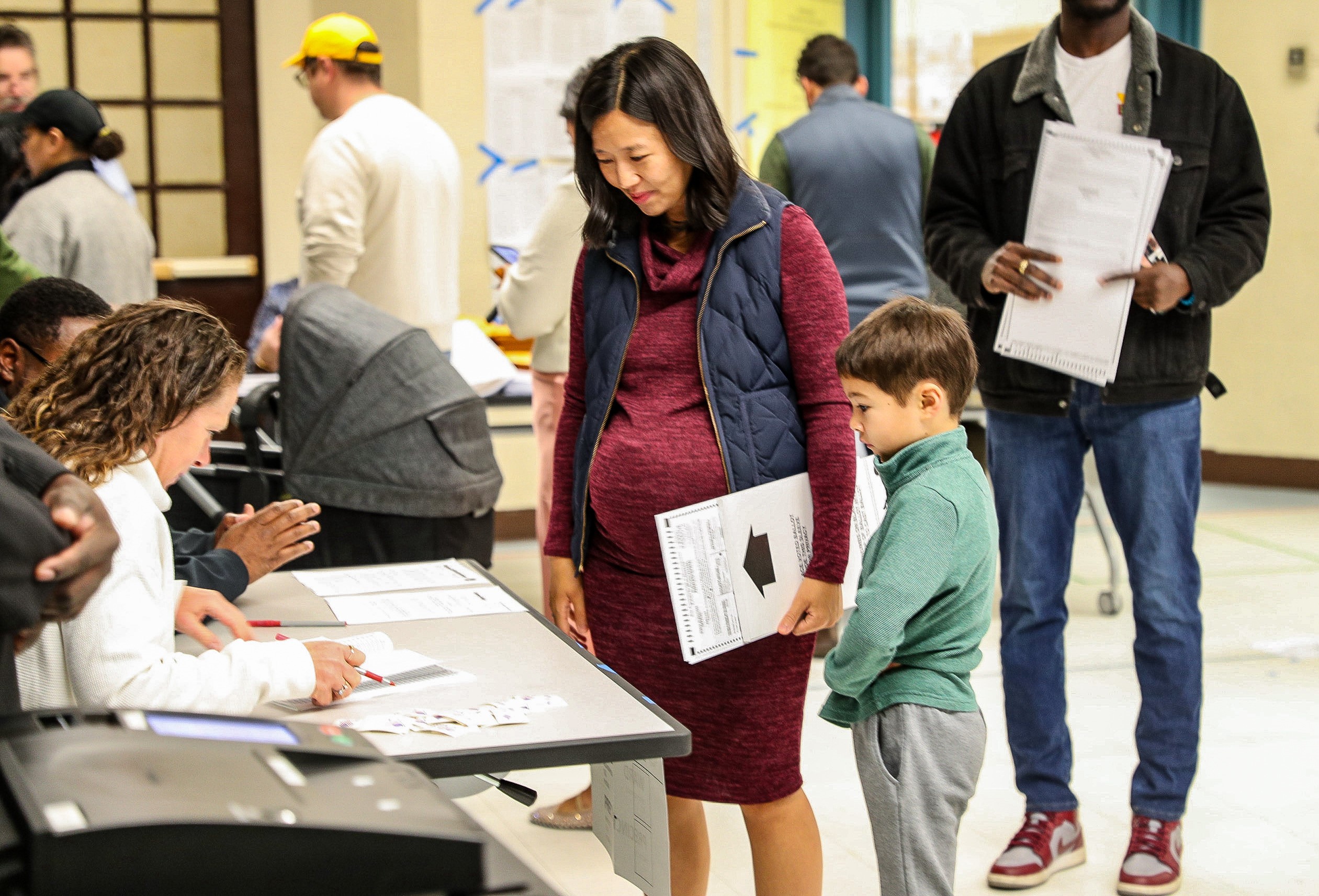 Boston Mayor Michelle Wu votes on Nov. 5, 2024, at Roslindale’s Bates School.