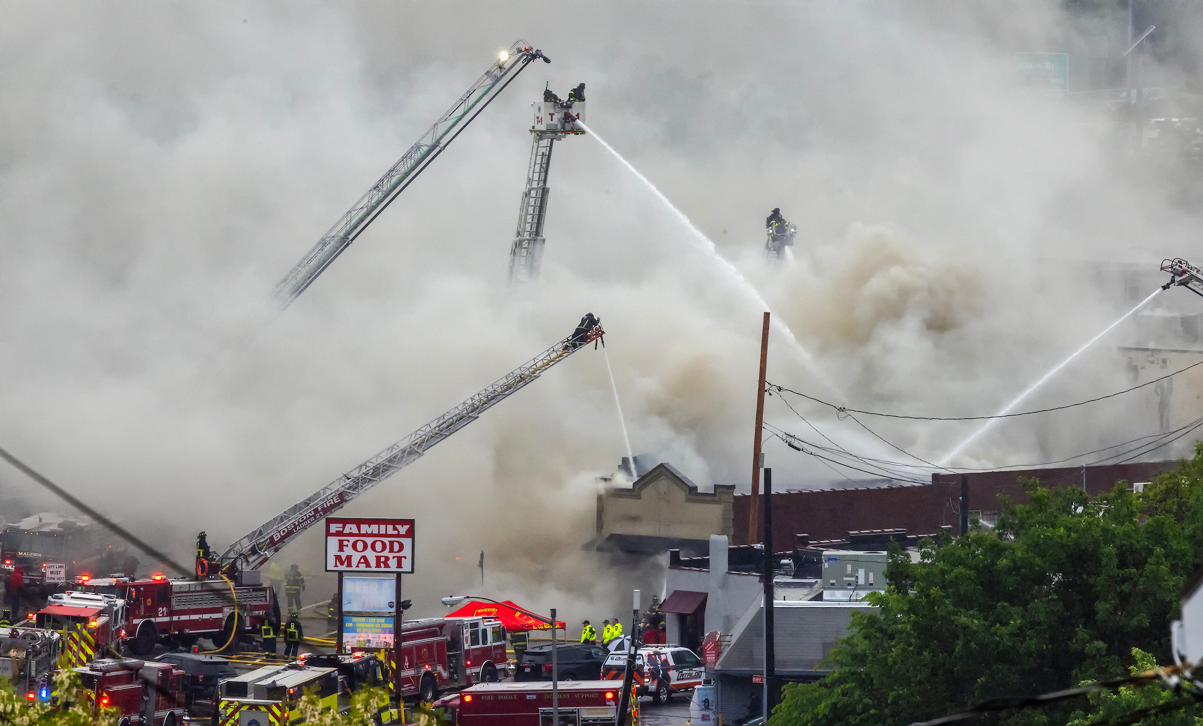 May 30, 2024: A fire destroys the former Russo Tux building on Revere Beach Parkway in Chelsea.