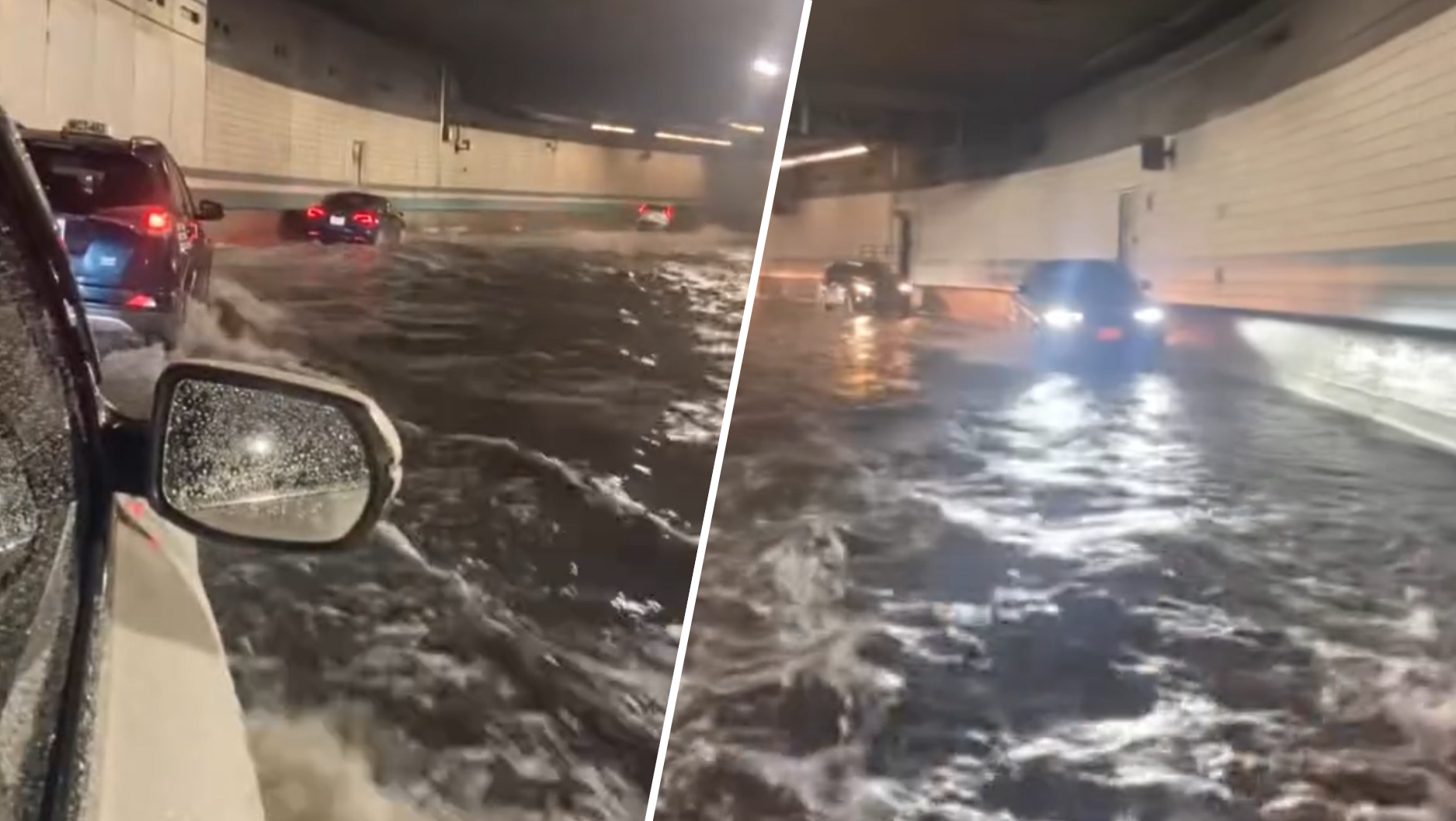 Flooding in a Boston highway tunnel during a storm on Wednesday, Dec. 11, 2024.