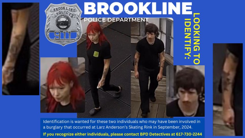 Brookline police say the suspects pictured above may be involved in an attempted break-in at a local ice rink.