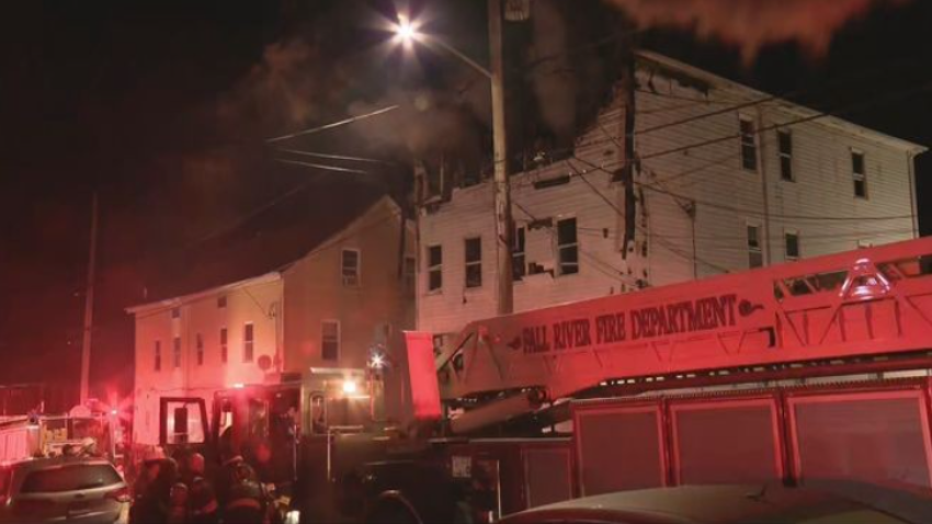 Fall River firefighters respond to an apartment fire on Choate Street on Jan. 10, 2025. (WJAR)