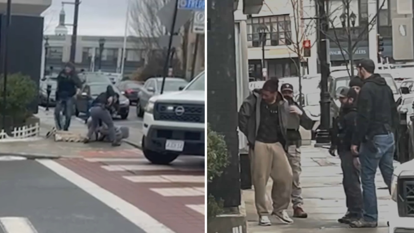 A man being arrested in Framingham, Massachusetts.