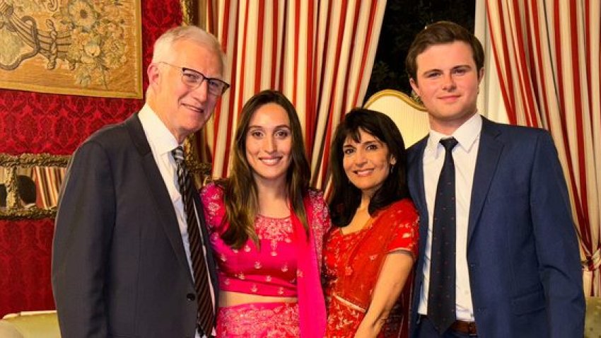 This 2024 photo provided by John Santoro shows, from left, Dr. Michael Groff, Karenna Groff, Dr. Joy Saini, and James Santoro. (Courtesy John Santoro via AP)