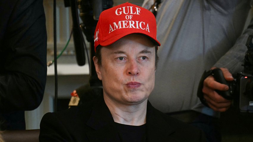 Elon Musk looks on during a Cabinet meeting in the Cabinet Room of the White House in Washington, DC, of April 30, 2025. Trump signed an executive order on January 20, 2025, renaming the Gulf of Mexico, the Gulf of America. The name change has not been internationally recognized although federal and other institutions in the United States are adopting Gulf of America. (Photo by Jim WATSON / AFP) (Photo by JIM WATSON/AFP via Getty Images)