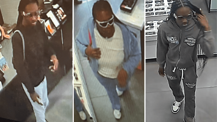 Three people sought in connection with the theft of 41 pairs of sunglasses from a Boston store on Wednesday, May 14, 2025.