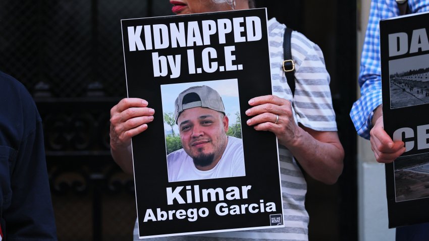 NEW YORK, NEW YORK – APRIL 24: A protester holds a photo of Maryland man Kilmar Abrego Garcia as demonstrators gather to protest against the deportation of immigrants to El Salvador outside the Permanent Mission of El Salvador to the United Nations on April 24, 2025 in New York City. Many of the deportees now detained at El Salvador‚Äôs Terrorism Confinement Center (CECOT) were sent there without court hearings under the Alien Enemies Act after a deal was brokered by U.S. President Donald Trump and El Salvador‚Äôs President Nayib Bukele. A federal judge in Maryland recently ordered the return of a 20-year-old Venezuelan man who was deported, citing a prior ruling involving Maryland man Kilmar Abrego Garcia who was mistakenly deported to his native El Salvador. The Trump administration has stated the justification as gang affiliation and as part of a broader deportation strategy. (Photo by Michael M. Santiago/Getty Images)