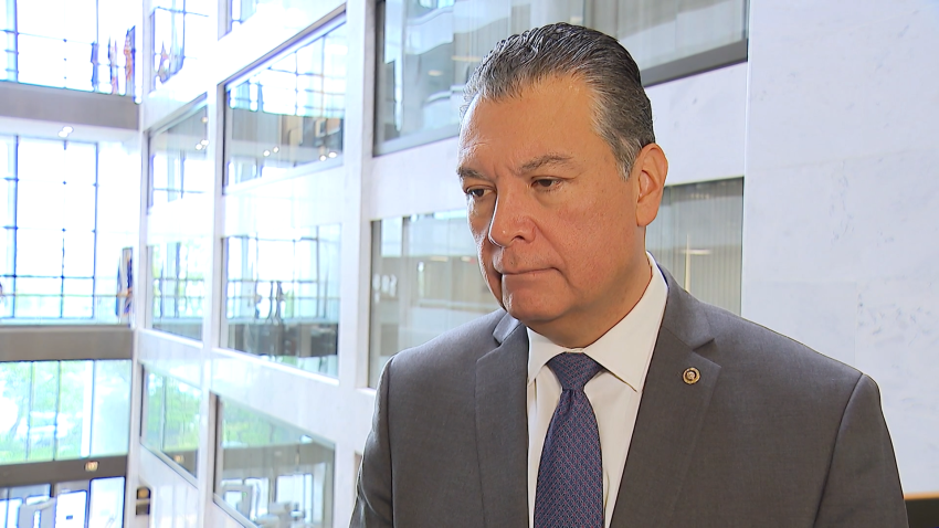 Sen Alex Padilla speaks with reporters