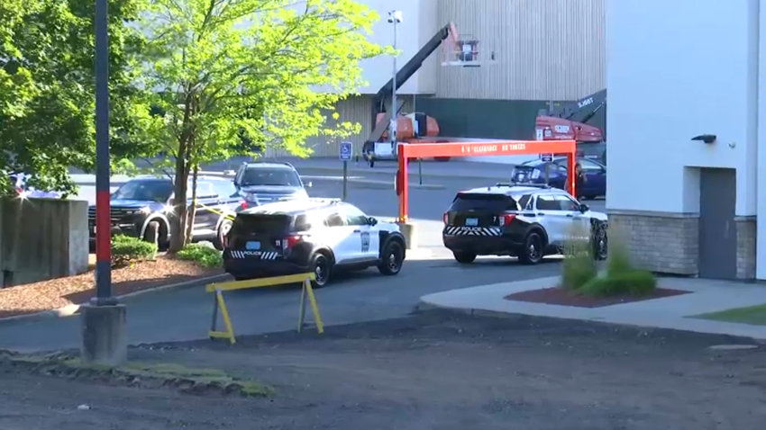 Police on scene investigating gunfire at the Holyoke Mall in Holyoke, Massachusetts, on July 25, 2025.