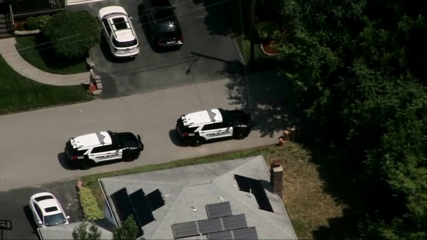 An aerial view of police cruisers in North Andover, Massachusetts.