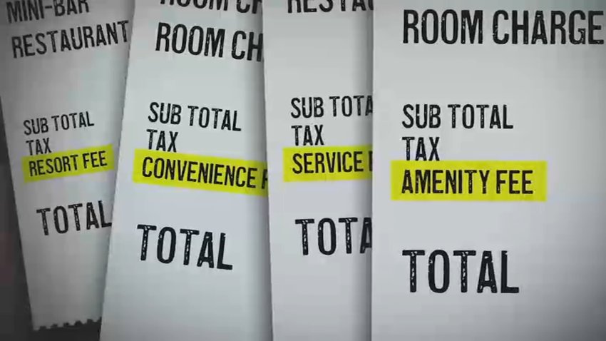 An illustration of receipts with line item charges for things like amenities.