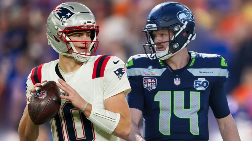 Patriots quarterback Drake Maye and Seahawks quarterback Sam Darnold