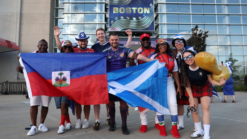FOXBOROUGH, MASSACHUSETTS – JUNE 13: Fans arrive before the FIFA World Cup 2026 Group C match between Haiti and Scotland at Boston Stadium on June 13, 2026 in Foxborough, Massachusetts. (Photo by Mattia Ozbot/Getty Images)