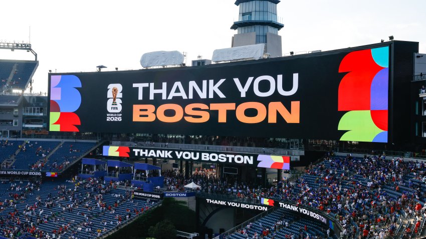 FOXBOROUGH, MASSACHUSETTS – JULY 9: A view of a Thank You message on big screen during the FIFA World Cup 2026 Quarter Final match between France and Morocco at Boston Stadium on July 9, 2026 in Foxborough, United States. (Photo by Eva Marie Uzcategui – FIFA/FIFA via Getty Images)