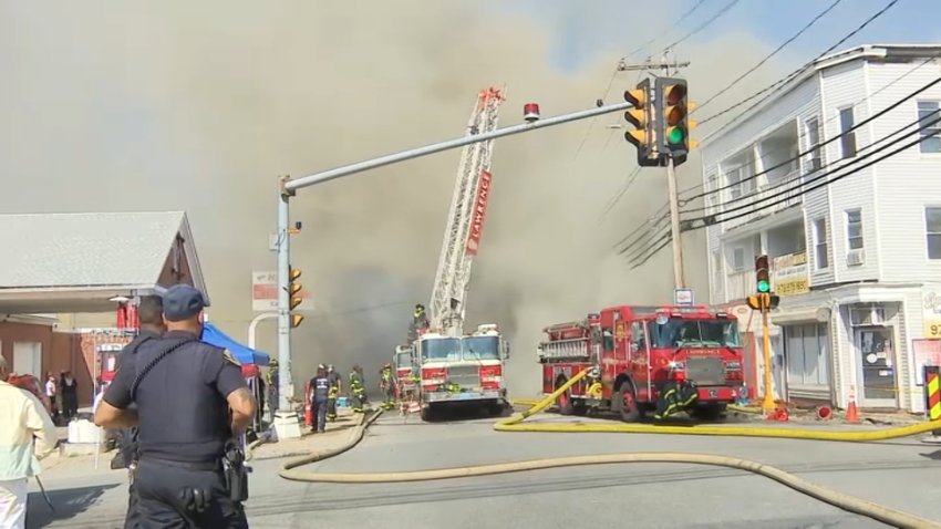 Firefighters battled a massive fire in Lawrence, Massachusetts, on the afternoon of Sunday, July 12, 2026.