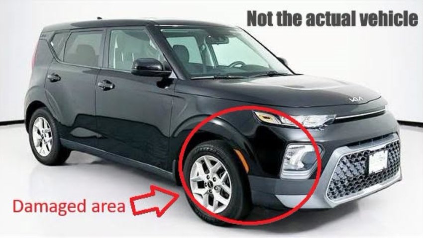 A graphic shared by police showing where a Kia Soul would have damage after hitting a bicyclist late Saturday, July 25, 2026, in Natick near Framingham.