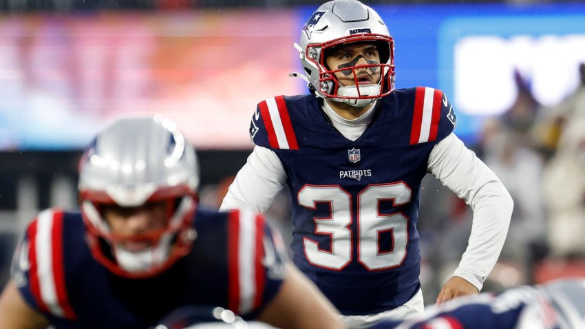 FOXBOROUGH, MA – JANUARY 18: Andy Borregales #36 of the New England Patriots eyes a kick during an AFC Divisional Round game between the New England Patriots and the Houston Texans on January 18, 2026, at Gillette Stadium in Foxborough, Massachusetts. (Photo by Fred Kfoury III/Icon Sportswire via Getty Images)