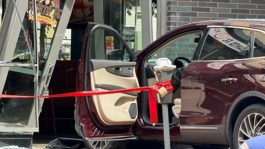 A car crashed into the Santa Fe Burrito Grill and Bar on Pleasant Street in Malden, Massachusetts, on Sept. 9, 2026.