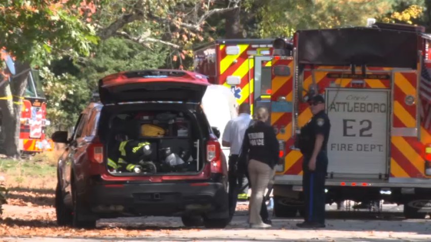 First responders at the scene of an unattended death investigation in Attleborough, Massachusetts, on Wednesday, Oct. 14, 2026.