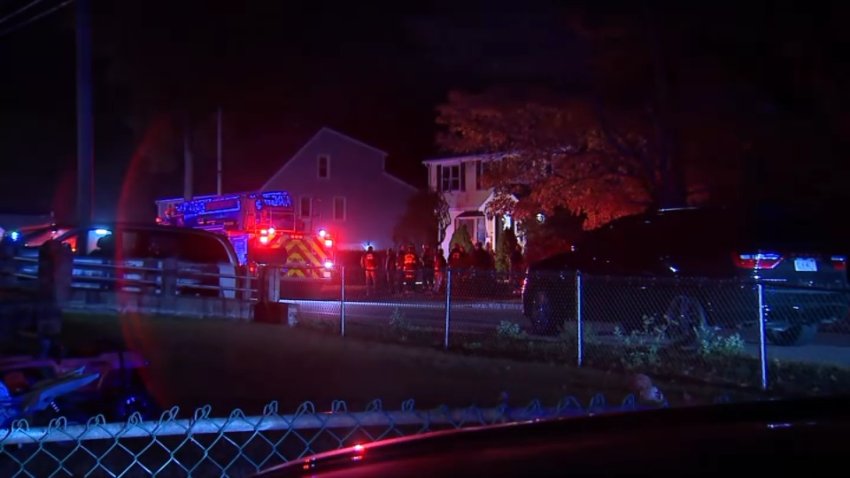 First responders at the scene of a fire in Stoughton, Massachusetts, on Wednesday, Oct. 21, 2026.